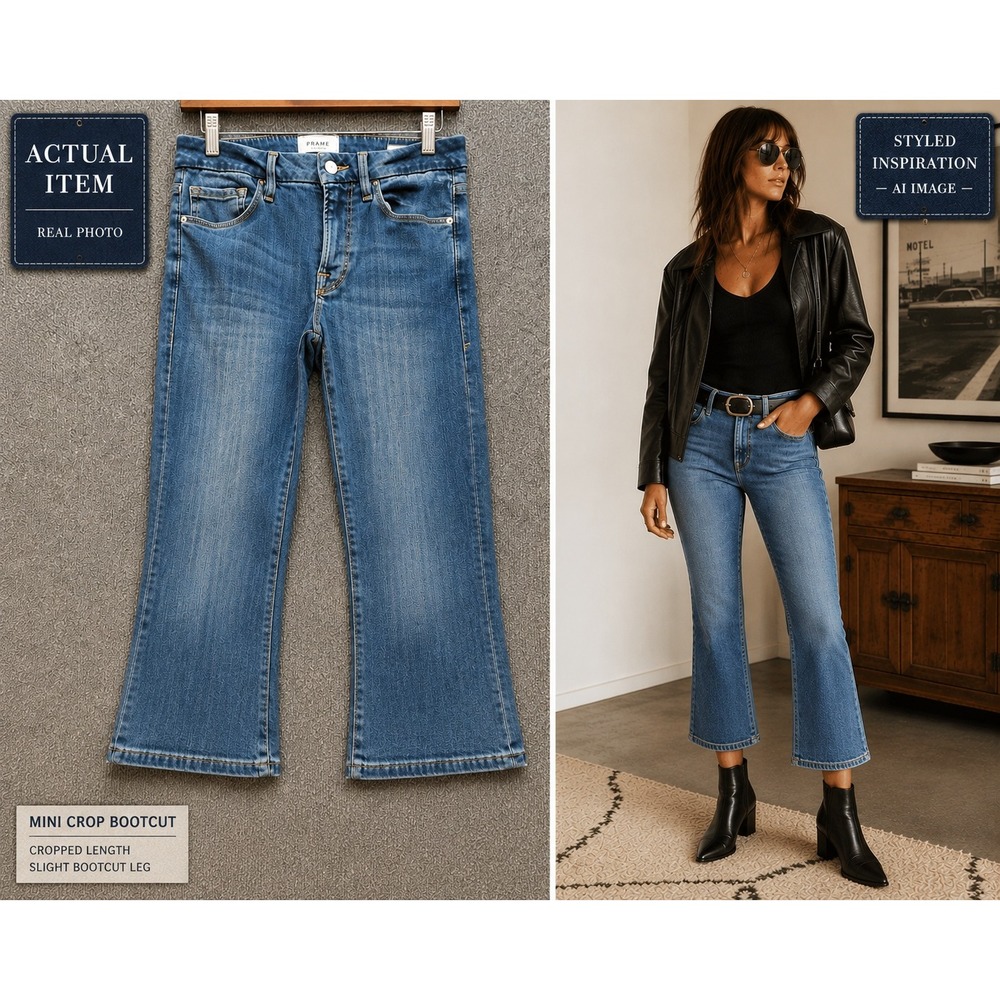 Frame Le Crop Mini Boot Jeans Womens Cropped Flare Blue 27 Excellent Minimalist